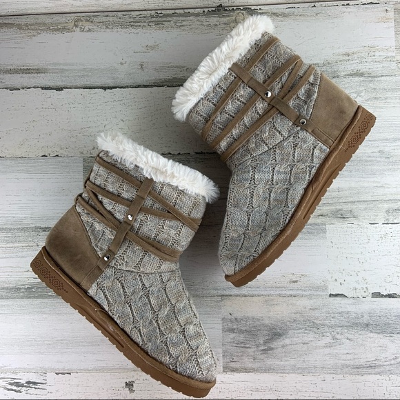 MUK LUKS Tan Grey Sweater Knit Booties Size 11 - Picture 6 of 10